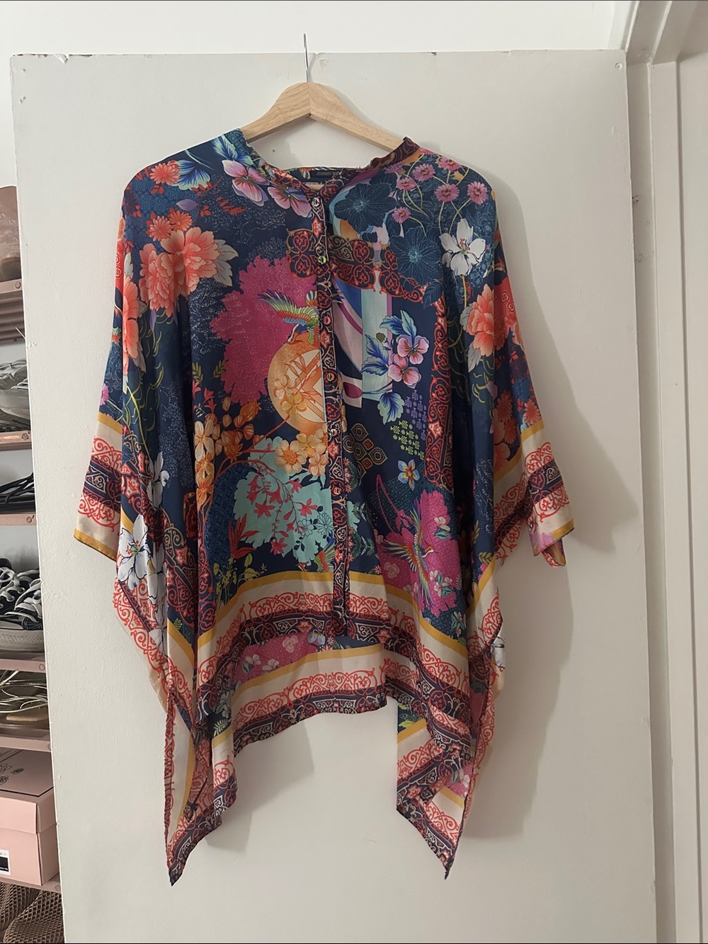 Johnny Was Navy Multicolor Floral Kimono Tunic